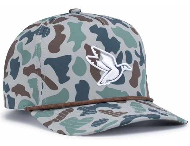 Camouflage Pacific Headwear rope cap with white bird embroidery