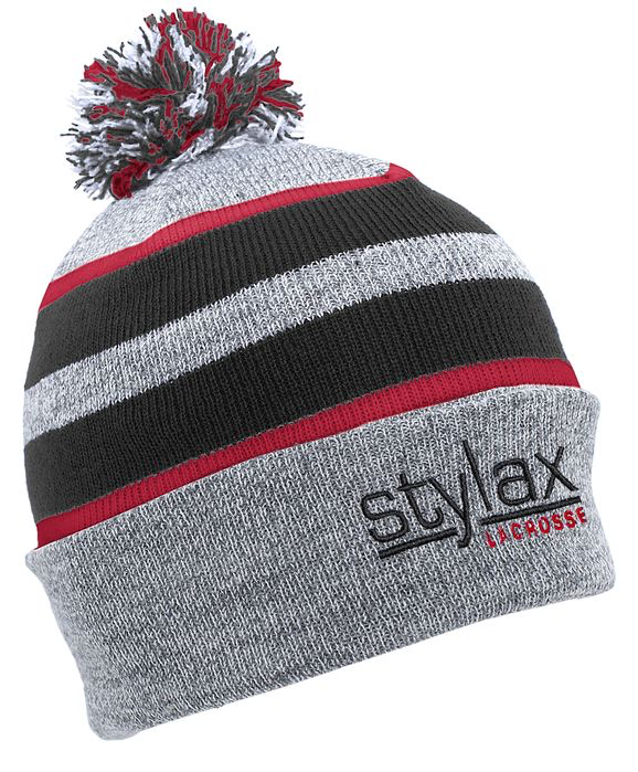 Gray striped Pacific Headwear beanie with Stylax Lacrosse embroidery