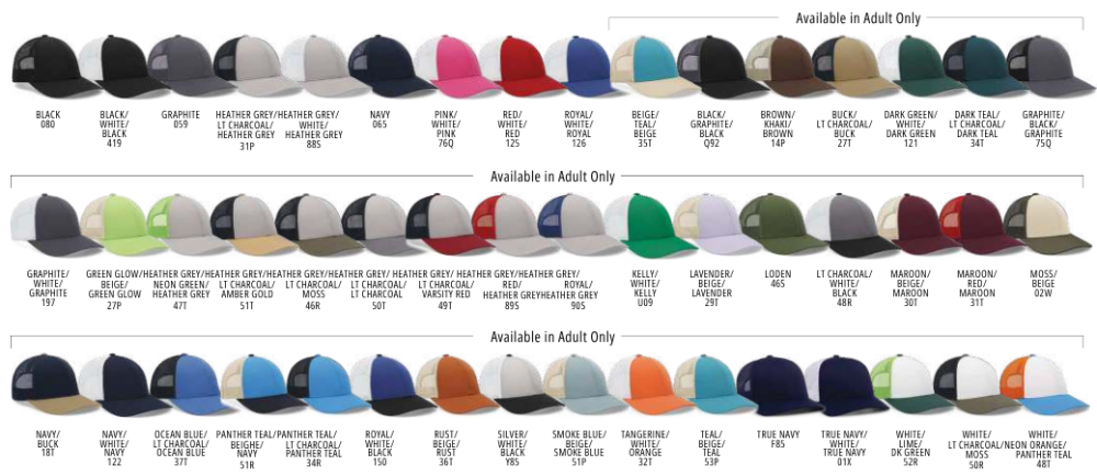 Pacific P114 Low Profile Trucker Hat Colors