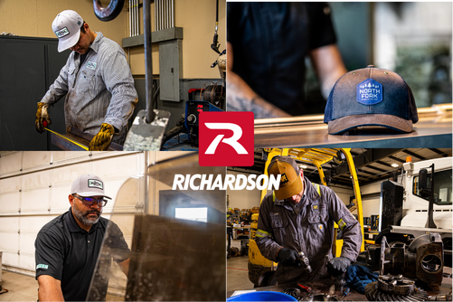 Richardson workwear hats shown in real shop, garage, and industrial environments, highlighting rugged durability and everyday performance.