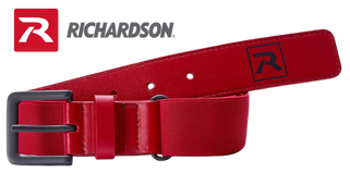 Richardson Signature Baseball Belt featuring heavy-duty elastic webbing, premium faux leather tabs, and powder-coated metal hardware for a durable, flexible, and professional look on the field