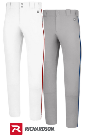 Richardson PTS Baseball Piped Tapered Pant featuring a sleek, athletic fit with classic contrast piping, a Flex-Grip waistband for secure comfort, and durable fabric designed for peak performance on the field.