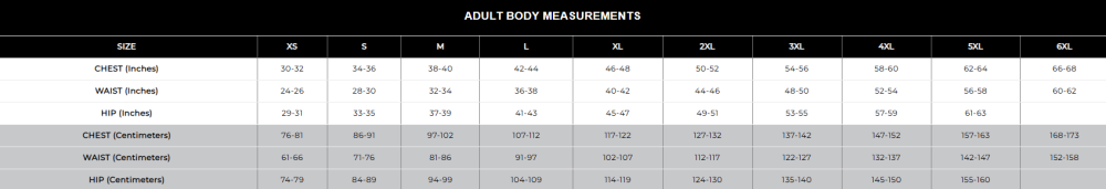 augusta pants size chart