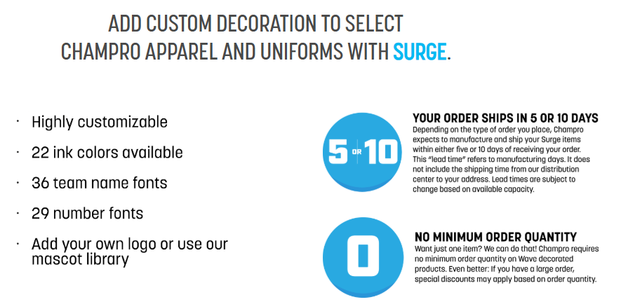 Champro surge decoration printing