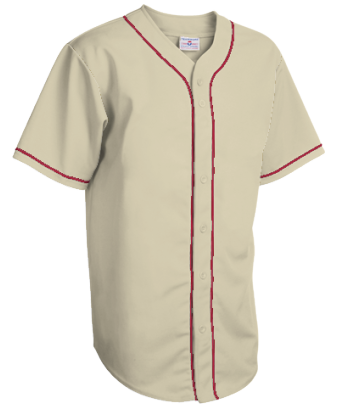 white baseball jersey with red piping