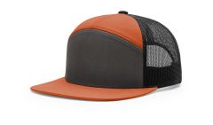 168 Charcoal/Burnt Orange/Black 7-Panel Arch Trucker Mesh Hat by Richardson Cap FREE SHIPPING
