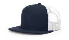 Richardson 511 Navy/White Wool Blend Flat Bill Trucker Mesh Snapback Hat FREE SHIPPING