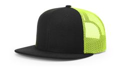 Richardson 511 Black/Neon Yellow Wool Blend Flat Bill Trucker Mesh Snapback Hat FREE SHIPPING