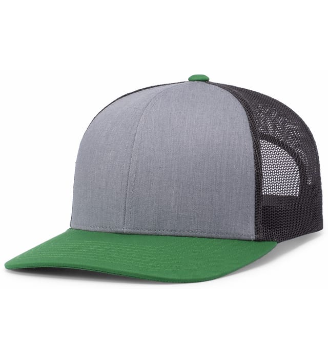 104C Heather Grey/Lt Charcoal/Green Trucker Mesh Snapback