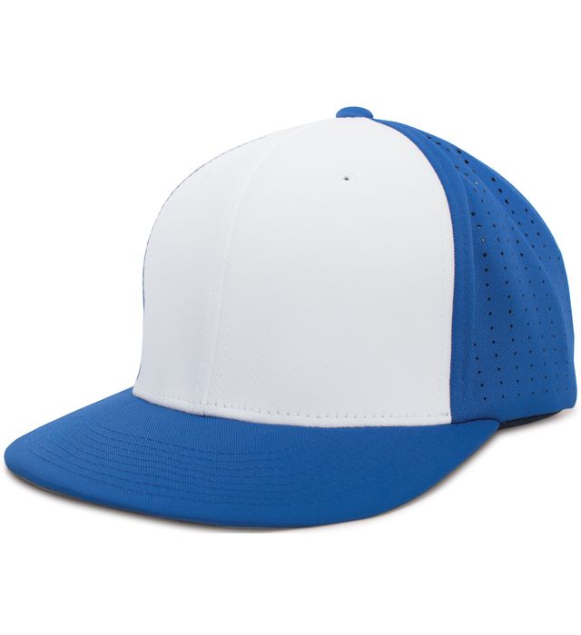 Pacific Headwear 404M Trucker Flexfit Cap - Moisture-Wicking, White/Royal, S/M