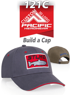 BUY 121C BRUSHED TWILL with 3d custom embroidery by pacific headwear. Crown: Structured | Pro-Stitched finish | Adjustable Velcro back 
Visor: Pre-curved | Contrast sandwich | Self material undervisor 
Sweatband: Self material (3-part comfort fit)	
Closure: Self material with Velcro closure	
Sizes: Adult | Velcro adjustable | One size fits most