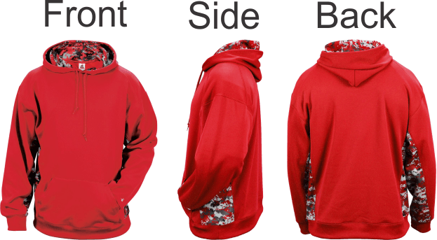 BUY 2464 YOUTH DIGI CAMO hooded sweatshirt. BASEBALL JERSEY. MADE BY BADGER SPORT.  100% Polyester moisture management fabric.