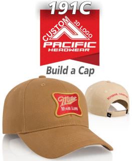 BUY 191C COTTON HEAVY WEIGH DUCK HAT with 3d embroidery BY PACIFIC HEADWEAR. Crown: Structured | Pro-Stitched finish | Adjustable Velcro back 
Visor: Pre-curved | Self material undervisor 
Sweatband: Self material 3-part sweatband 
Closure: Self material with Velcro closure 
Sizes: Adult | Velcro adjustable | One size fits most .