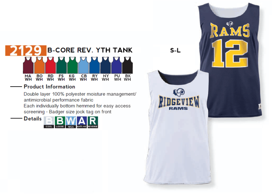 Buy Youth B-Core Performance Reversible Basketball Jersey by Badger Sport Style Number: 2129