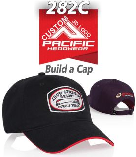 BUY 282C BINDED SANDWICH ADJUSTABLE HAT with 3d custom embroidery BY PACIFIC HEADWEAR. Crown: Unstructured | Pro-Stitched finish | Adjustable self-material tuck-away strap w/ buckle 
Visor: Pre-curved | Contrast sandwich/undervisor wrap combo 
Sweatband: Contrasting self material (3-part comfort fit)	
Closure: Self material backstrap with antique buckle and tuckaway strap	
Sizes: Adult | Buckle strap adjustable | One size fits most.