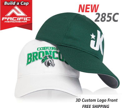 BUY 285C Air-Tech Performance Velcro Adjustable Hat WITH 3D CUSTOM EMBROIDERY. FREE SHIPPING AND ONE PRICE by Pacific Headwear. Pro Model Shape. Lightweight "Air-Tech" performance fabric.  Lightly structured. Pro-Stitched finish. Adjustable Velcro-back.  U-Shape visor technology. Graphite Undervisor.  Adult - Velcrom Adjustable. One size fits most.  Black - Navy - Dark Green - Royal - Red - Graphite - White.