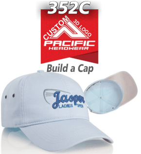 BUY 352C ENZYME WASHED ADJUSTABLE Hat with 3D Custom Embroidery BY PACIFIC HEADWEAR. Crown: Unstructured | Sized smaller for women | Side panel grommet eyelets | Pro-Stitched finish 
Visor: Pre-curved | Contrast undervisor.
Sweatband: Self material cotton sweatband. 
Closure: Adjustable self-material w/ tuck-away strap w/ antique buckle. 
Sizes: Adult | Buckle strap adjustable | One size fits some.