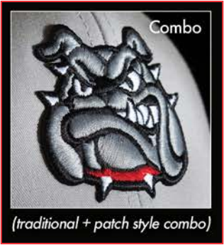  Combo 3D and Flat Embroidery where the logo is Traditional 3D and Patch Style Combo