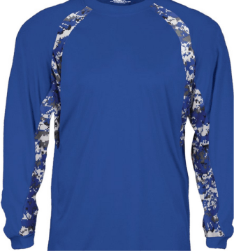 BUY Digital Camo Hook Long Sleeve Performance Shirt by Badger Sport Style Number 4155. MADE BY BADGER SPORT. 100% Sublimated polyester moisture management/antimicrobial performance fabric.