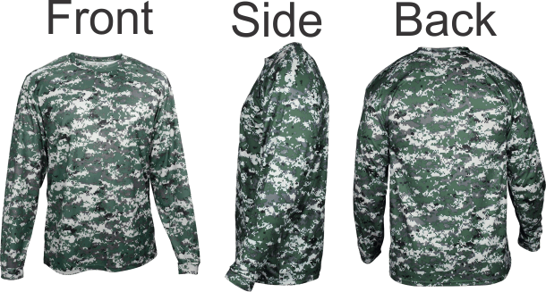 BUY 2184 Youth LONG SLEEVE DIGI CAMO BASEBALL JERSEY. MADE BY BADGER SPORT. 100% Sublimated polyester moisture management/antimicrobial performance fabric.