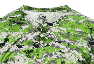 BUY 7980 2 button DIGI CAMO SPORT PERFORMANCE JERSEY. MADE BY BADGER SPORT. 100% Sublimated polyester moisture management/antimicrobial performance fabric.