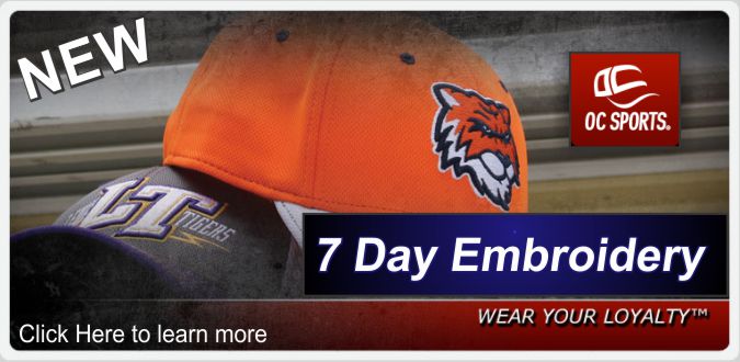7 Day Hat Embroidery by OC Sports. Great for team Hats and Business Hats. Only Available at Graham Sporting Goods. Huge Hat Selection