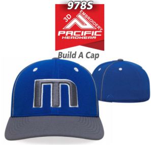 Buy 978S Fitted M2 Performance Custom Cap with 3D Custom Logo by Pacific Headwear FREE SHIPPING. Graham Sporting Goods. M2 technology is the ultimate in performance fabric from Pacific Headwear. Antimicrobial properties resist odor causing bacteria and the forming of sweat stains. Choose your crown visor button and eyelet colors. Piping or sandwich visor options are also available. Have your team hit the field in style with a customized cap. 4-Week turnaround (approx). All custom caps are assembled in the USA to ensure quick delivery.