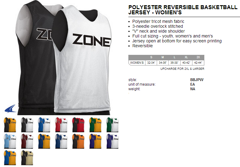 Buy Womens Zone Reversible Basketball Jersey by Champro Sports Style Number BBJPW