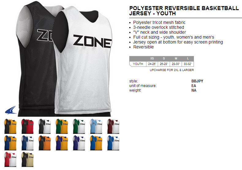 Buy Youth Zone Reversible Basketball Jersey by Champro Sports Style Number BBJPY