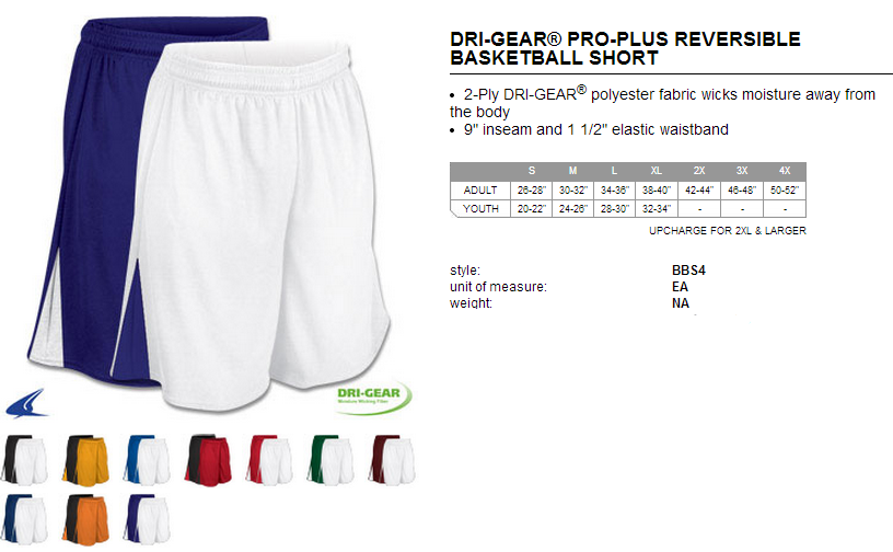 Buy Slam Dunk Reversible Basketball Short by Champro Sports Style Number BBS4
