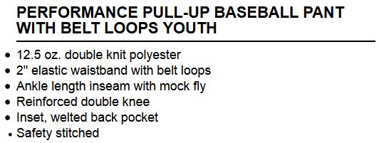 Champro Sports Performance Pull-Up Baseball Pants, Youth Medium, Grey 