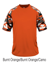 Youth Burnt Orange / Burnt Orange Camo Performance Tee by Badger Sport. 2141. Buy Camo at Graham Sporting Goods