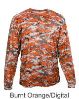 Burnt Orange Digital Camo Long Sleeve Performance Shirt by Badger Sport. 4184. Buy Camo at Graham Sporting Goods