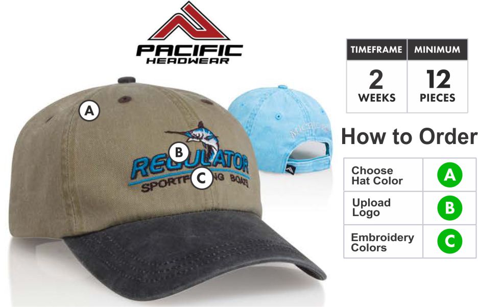 300WC Washed Pigment  Embroidery Special  300WC Hat - Custom 3D Embroidery Front - One Price - Free Shipping  Profile/Material: Stylish low profile. 100% pigment washed cotton .  Crown: Unstructured. Adjustable Velcro back .   300wC pacific headwear crown  Visor:Pre-curved. Self material undervisor.   300WC pacific headwear VISOR  Sweatband: Self material cotton sweatband Closure: Self-material with velcro closure.   300WC pacific headwear CLOSURE  Size:Adult | Velcro adjustable | One size fits most.  PACIFIC HEADWEAR SIZE CHART FOR CUSTOM HATS  Available Colors: Aqua - Cape Red - Columbia Blue - Charcoal - Hunter - Lime - Mango - Mustard - Navy - Pink - Poppy - Sand - Sand/Cape Red - Sand/Charcoal - Sand/Hunter - Sand/Navy  3D Embroidery Defined:   Pacific takes great pride in selecting the very best embroidery style to make your caps look great. Pacific has perfected multiple embroidery techniques to achieve this and present you with our definitions here.  Note: All Orders will be TRADITIONAL unless told otherwise or logo is unable to be done in 3D. If that is the case we will get in touch with you to discuss your options.  Flat Embroidery is where the entire logo is flat.. Not all designs are created equal. Because of this, We take great pride in selecting the very best embroidery style to make your caps look great. We have perfected multiple embroidery techniques to achieve tis and present you with our definitions here.Traditional 3D Embroidery is where the bold areas of the logo are 3D.3D Outline Embroidery is only the outline is 3DPatch Style 3D Embroidery is the entire logo is filled and 3D. Combo 3D and Flat Embroidery where the logo is Traditional 3D and Patch Style Combo  Thread Colors:  Embroidery Colors for Pacific Headwear Embroidery  Adding Back or Side Embroidery: If you want to add side or back embroidery click here for cap builder. Build your cap and email your cap builder number to SALES@GrahamSG.com for price and to order.  Orders 72+ contact us for pricing or email SALES@GrahamSG.com  PACIFIC HEADWEAR CAP BUILDER. GRAHAM SPORTING GOODS BUILD A CAP.   What Happens after I Buy?   -After placing your order the first thing we do is review your logo. We make sure there will not be any problems converting your logo to a digitized format for embroidery. If there are issues we will email you within 48 hours to work with you on getting it embroidery ready.  -Once the order is processed the next step will be approval of your Hat Proof. Approvals will be emailed 5-7 days after order is placed.  -After approval Pacific Headwear will begin to digitize your logo and build your caps.  -Tracking number will be emailed when hats ship.  BUY FROM GRAHAM SPORTING GOODS. HUGE SELECTION OF SPORTING GOODS AND OFFER TEAM DISCOUNTS. GRAHAM SPORTING GOODS. YOUR TEAM LEADER.  Graham Sporting Goods. Family Owned and operated since 1976. Why Should I Buy From Graham Sporting Goods? We are new to servicing you online but we have been outfitting players, teams and businesses for over 30 years. We understand you might have some hesitation buying from a new website. Let me help put you at ease. This is what happens after you start checking out. Your credit card information is securely processed by PayPal. (you do not need a PayPal account) We choose to use PayPal as our processor so your information stays secure at all times. We never have access to your credit card information, it is processed by PayPal and then the funds are transferred to us. This is all done without leaving our website. The only personal information we receive is the Billing & Shipping Address, Phone Number and Email Address. This information is ONLY used to fulfill your order or contact you about your order. We might be online but we are not automated. Once your order is placed it is then reviewed and fulfilled by Alex. Alex who designed this website is the 3rd generation to help with the family business. We take pride and care in every order that is placed with us. We want to bring that small town sporting goods experience online to you. If you have any questions call or email any of the Harrison's. Dean, Susan, Alex or Bradley. 336-852-2335. (Mon-Fri 9:00am -6:00pm EST, Sat 9:00am-5:00pm EST) Best way to reach Alex is email. ALEX@GrahamSG.com.    About Graham Sporting Goods          We are new to servicing you online but we have been outfitting players, teams and businesses for over 30 years. We understand you might have some hesitation buying from a new website.  Let me help put you at ease.            This is what happens after you start checking out. Your credit card information is securely processed by PayPal. (you do not need a PayPal account) We choose to use PayPal as our processor so your information stays secure at all times. We never have access to your credit card information, it is processed by PayPal and then the funds are transferred to us. This is all done without leaving our website. The only personal information we receive is the Billing & Shipping Address, Phone Number and Email Address. This information is ONLY used to fulfill your order or contact you about your order.            We might be online but we are not automated. Once your order is placed it is then reviewed and fulfilled by Alex. Alex who designed this website is the 3rd generation to help with the family business. We take pride and care in every order that is placed with us. We want to bring that small town sporting goods experience online to you. If you have any questions call or email any of the Harrison's. Dean, Susan, Alex or Bradley. 336-852-2335. (Mon-Fri 9:00am -6:00pm EST, Sat 9:00am-5:00pm EST) Best way to reach Alex is email. ALEX@GrahamSG.com.