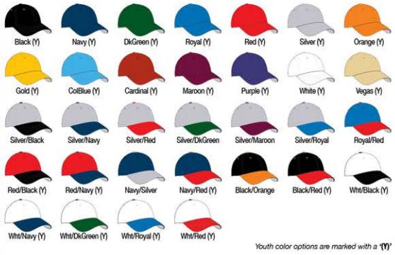 Available Colors: Y) Available in Youth size  Black (Y) - Black/Red (Y) - Cardinal (Y) - Columbia Blue (Y) - Dark Green (Y) - Gold (Y) - Maroon (Y) - Navy (Y) - Navy/Red (Y) - Orange (Y) - Purple (Y) - Red (Y) - Red/Black (Y) - Red/Navy (Y) - Royal (Y) - Silver (Y) - Vegas (Y) - White (Y) - White/Black (Y) - White/Black (Y) - White/Dark Green (Y) - White/Navy (Y) - White/Red (Y) Black/Orange - Navy/Silver - Royal/Red - Silver/Black - Silver/Dark Green - Silver/Maroon - Silver/Navy - Silver/Red - Silver/Royal.
