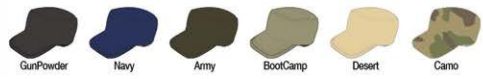 Available Colors:   Army - Boot Camp - Camo - Desert - Gun Powder - Navy.