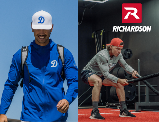 Richardson performance apparel including training shirts, hoodies, and team outerwear shown in action by baseball and softball athletes