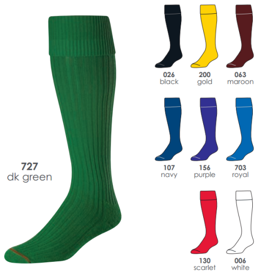 BUY CLASSIC SOCCER SOCKS BY TCK. GRAHAM SPORTING GOODS #1 IN TCK SOCCER SOCKS. TCK’s signature middleweight heel/toe soccer sock features a rib-knit pattern a stylish turn-down top that suits the game and impact-absorbency cushioning in the sole for added comfort and protection.   Design Features: Rib-knit pattern for durability Turn-down top Heel/toe construction Ergonomic sole cushioning provides impact absorbency Smooth toe seam adds comfort Available Colors Black Columbia Blue Dark Green Gold Kelly Maroon Navy Orange Purple Royal Scarlet White* Available Sizes: Medium (Men: 6-9 / Women: 7-10) Large (Men: 9-12 / Women: 10-13) Popular Uses: Soccer Sock Contents: 58% Nylon 40% Acrylic 2% Elastic Care Instructions: Twin City products are best preserved when machine washed and dried on low heat. NO BLEACH Launder inside out to prevent pilling and fuzzing.