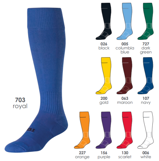 BUY Finalé SOCCER SOCKS BY TCK. Product Description  Features: Moisture Control Odor Control Antimicrobial Blister Control Arch/Ankle Compression Double Welt Top Heel/Toe Design Colors: Black Columbia Blue Dark Green Gold Maroon Navy Orange Purple Royal Scarlet White Sizes: Small (Men: 3-6 / Women: 4-7) Medium (Men: 6-9 / Women: 7-10) Large (Men: 9-12 / Women: 10-13) Ideal Uses: Soccer Contents: 75% Polyproylene 13% Nylon 9% Elastic 3% Lycra® Spandex Custom Options: Sizing: YES Color: YES Logo: YES (front only) Care Instructions: Twin City products are best preserved when machine washed and dried on low heat. NO BLEACH Launder inside out to prevent pilling and fuzzing.
