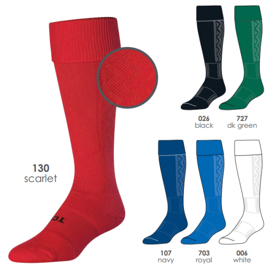 BUY PREMIER SOCCER SOCK BY TCK. The Premier is our lightweight heel/toe soccer sock with TCK proDRI and embedded antimicrobials to control odor and bacteria. A stylish turn-down top suits the game compression zones ensure proper fit and a mesh-patterned back provides maximum ventilation.   Technologies: 			 Design Features: TCK proDRI insulates and manages moisture Infused Alphasan® antimicrobials control bacteria and odor Turn-down top Heel/Toe construction Mesh-patterned back provides maximum ventilation Compression zones in arch and ankle provide snug support Smooth toe seam adds comfort Available Colors Black Dark Green Gold Navy Orange Royal Scarlet White Available Sizes Medium (Men: 6-9 / Women: 7-10) Large (Men: 9-12 / Women: 10-13) Popular Uses: Soccer Sock Contents: 75% Polyproylene 13% Nylon 9% Elastic 3% Lycra® Spandex Care Instructions: Twin City products are best preserved when machine washed and dried on low heat. NO BLEACH Launder inside out to prevent pilling and fuzzing.