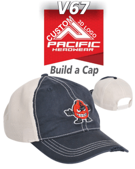 BUY Pacific Headwear  V67 VINTAGE ADJUSTABLE TRUCKER MESH HAT WITH 3D CUSTOM EMBROIDERY. Crown: Unstructured | 2-Tone Crown | Contrast stitching on front panels | Adjustable snap-back 
Visor: Pre-curved | Distressed edge | Contrast stitching | Self material undervisor 
Sweatband: 1 3/8