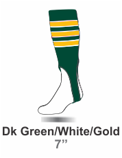 Buy Dark Green/White/Gold Striped Baseball Stirrups by TCK.  The Stirrup is Pattern D in a 7" Cut. Graham Sporting Goods Team Leader in Stirrups. 